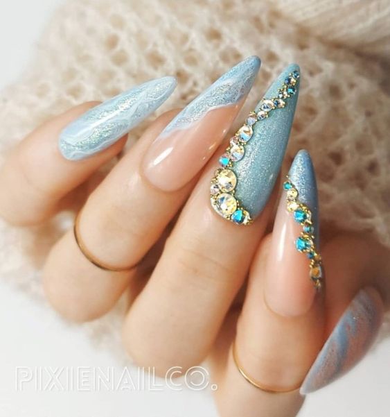 ocean blue stiletto nails